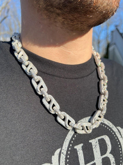 HarlemBling MOISSANITE 14mm Mens Hip Hop Iced Gucci Infinity Link 16-28" Pass Diamond Test