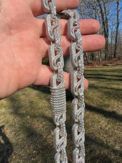 HarlemBling MOISSANITE 14mm Mens Hip Hop Iced Gucci Infinity Link 16-28" Pass Diamond Test