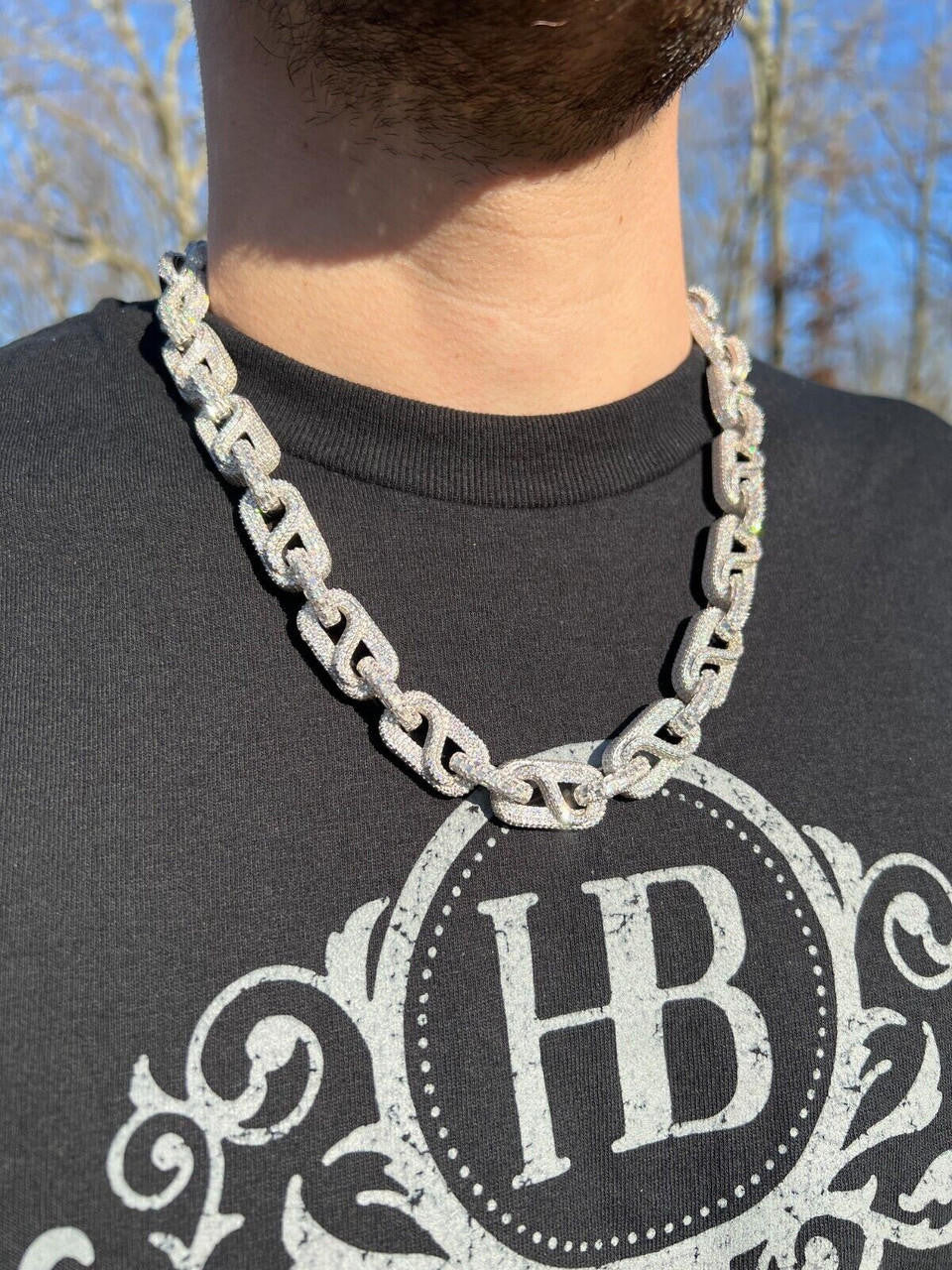 HarlemBling MOISSANITE 14mm Mens Hip Hop Iced Gucci Infinity Link 16-28" Pass Diamond Test