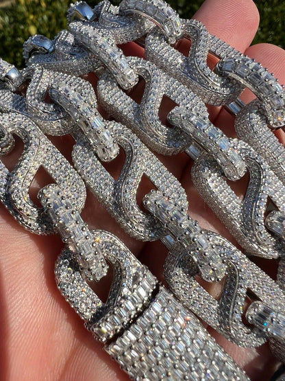 HarlemBling MOISSANITE 14mm Mens Hip Hop Iced Gucci Infinity Link 16-28" Pass Diamond Test