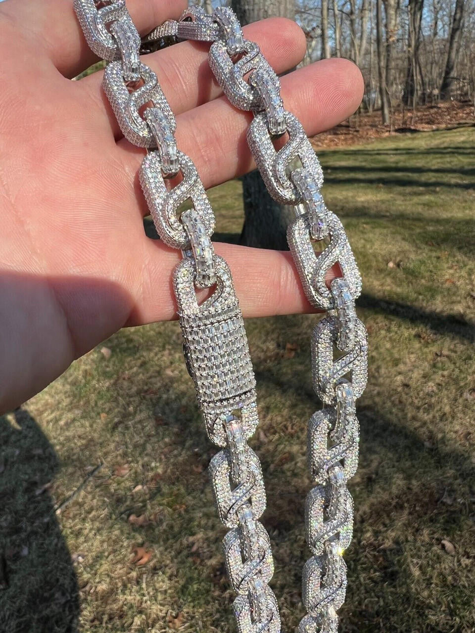 HarlemBling MOISSANITE 14mm Mens Hip Hop Iced Gucci Infinity Link 16-28" Pass Diamond Test