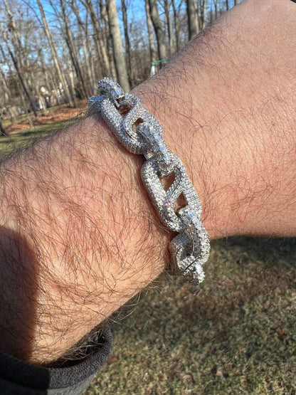 HarlemBling MOISSANITE 14mm Mens Iced Gucci Infinity Link Bracelet Hip Hop Diamond Test  
