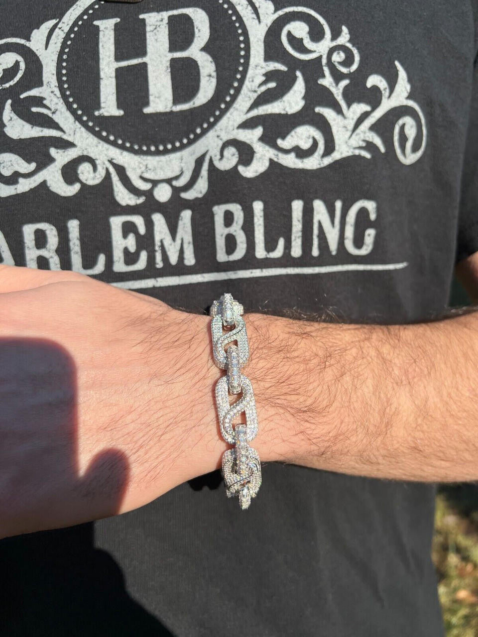 MOISSANITE 14mm Mens Iced Mariner Infinity Link Bracelet Hip Hop