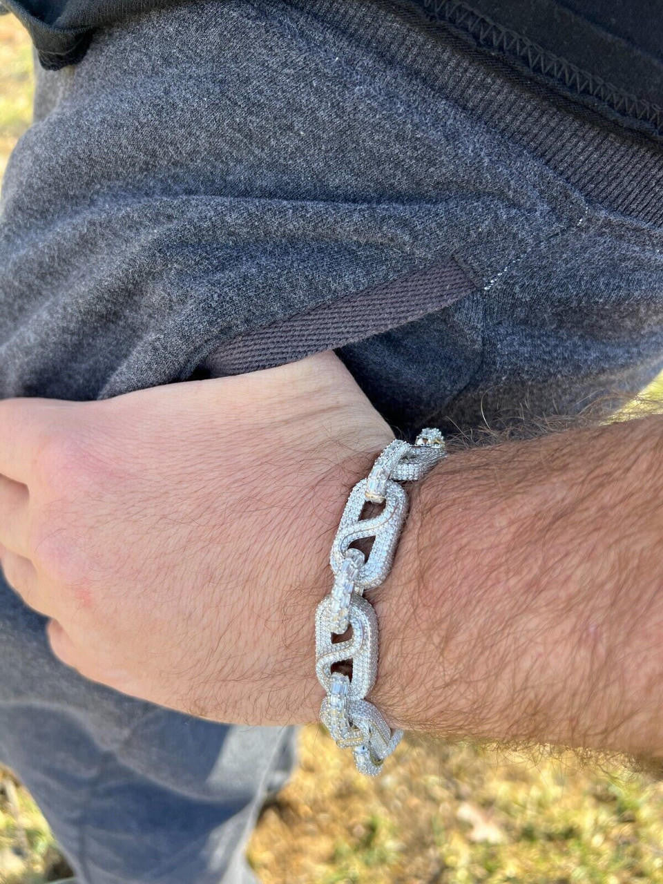 HarlemBling MOISSANITE 14mm Mens Iced Gucci Infinity Link Bracelet Hip Hop Diamond Test  