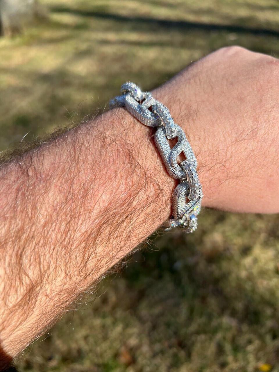 HarlemBling MOISSANITE 14mm Mens Iced Gucci Infinity Link Bracelet Hip Hop Diamond Test  