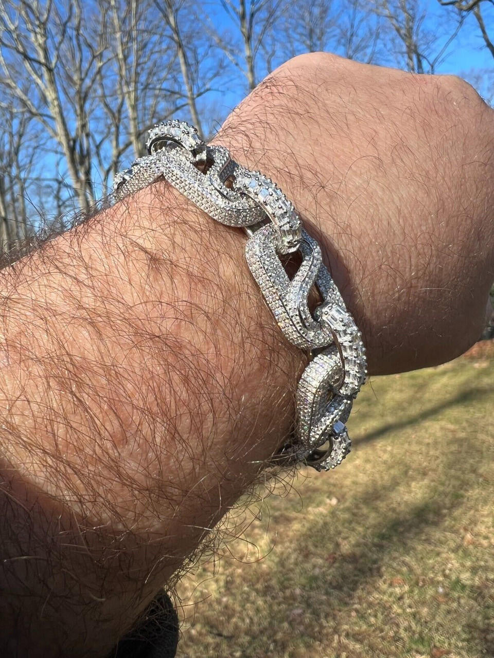 HarlemBling MOISSANITE 14mm Mens Iced Gucci Infinity Link Bracelet Hip Hop Diamond Test  