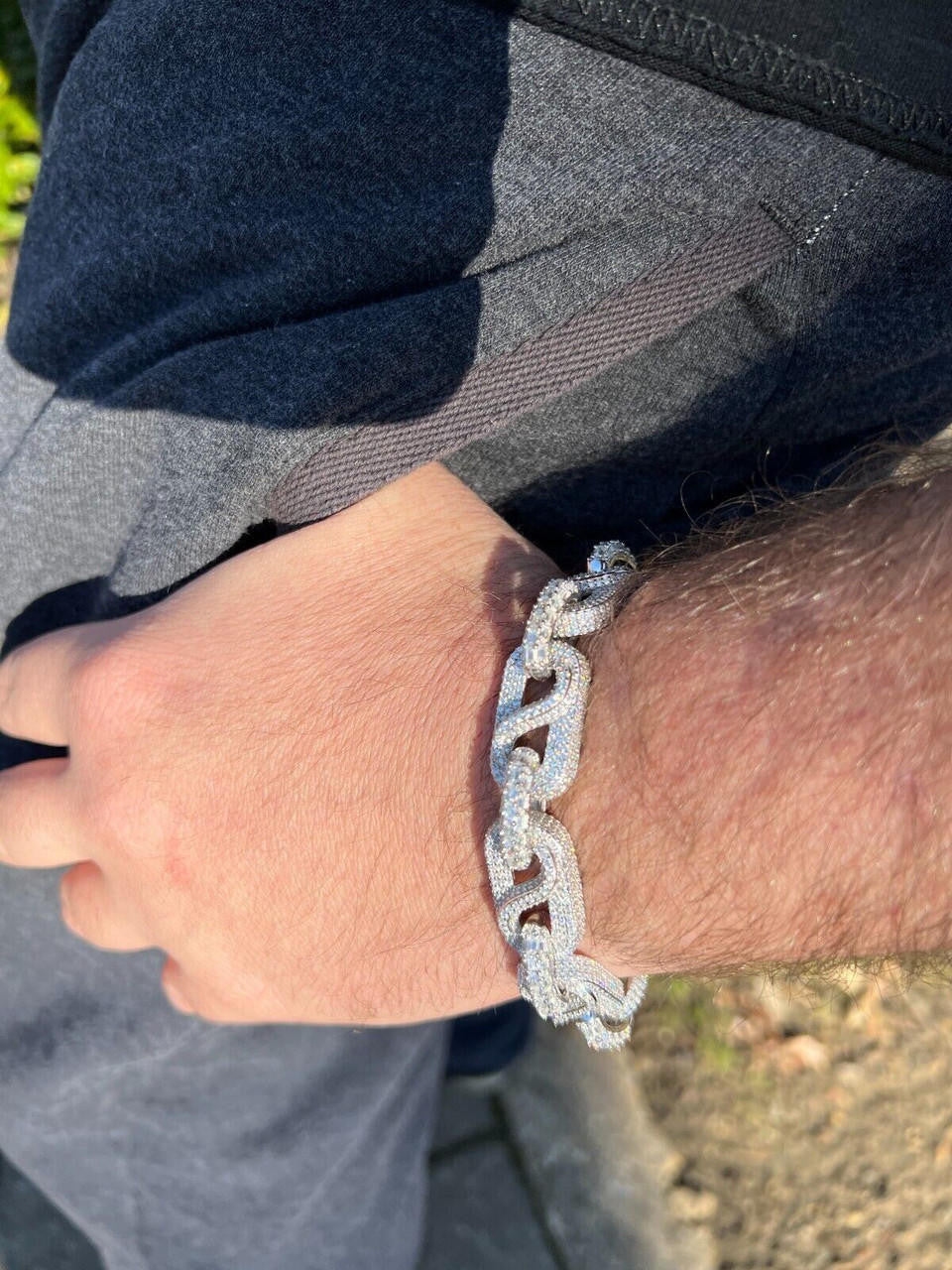 HarlemBling MOISSANITE 14mm Mens Iced Gucci Infinity Link Bracelet Hip Hop Diamond Test  