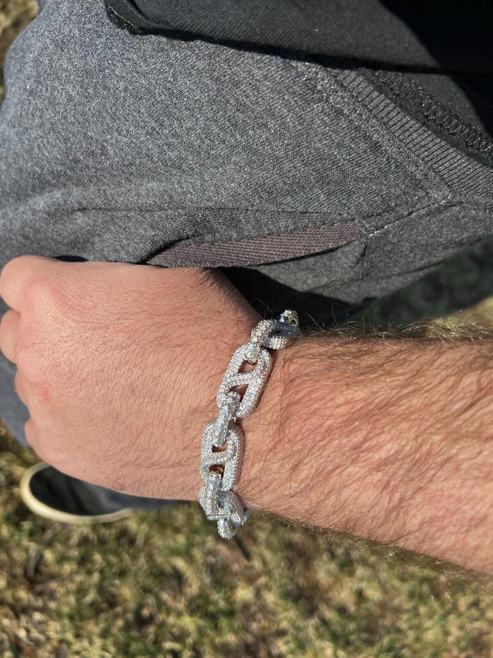 HarlemBling MOISSANITE 14mm Mens Iced Gucci Infinity Link Bracelet Hip Hop Diamond Test  