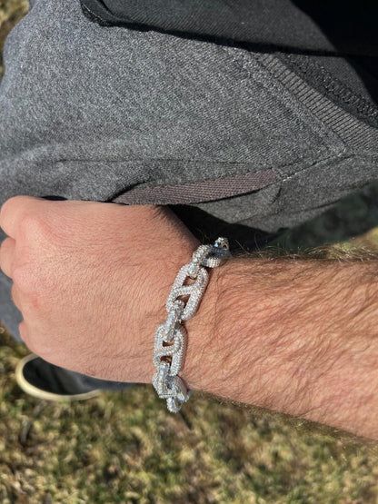 HarlemBling MOISSANITE 14mm Mens Iced Gucci Infinity Link Bracelet Hip Hop Diamond Test  