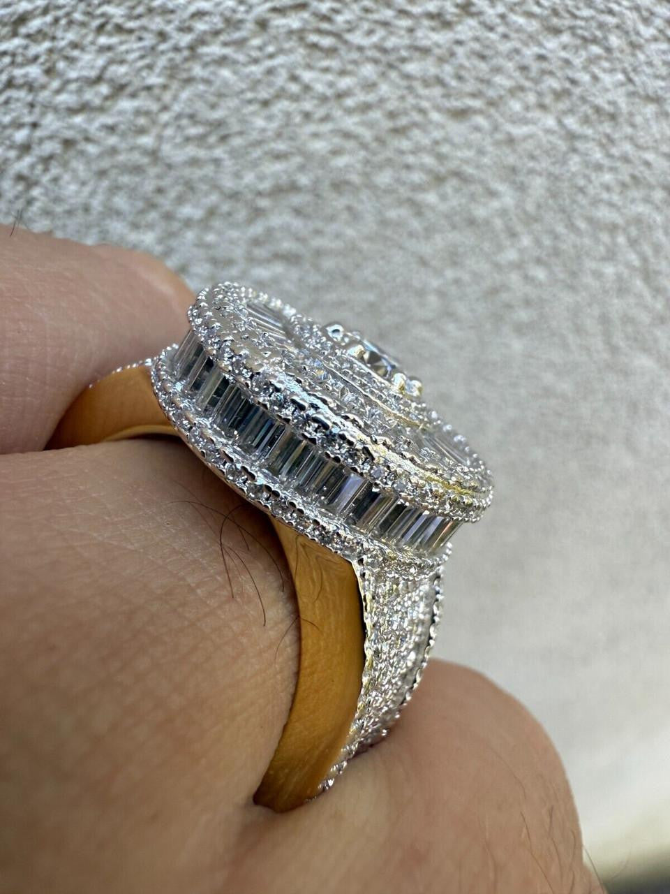 HarlemBling MOISSANITE 3D Baguette Dripping Sides Cluster Iced Out Ring - 14k Gold Vermeil 925 Silver