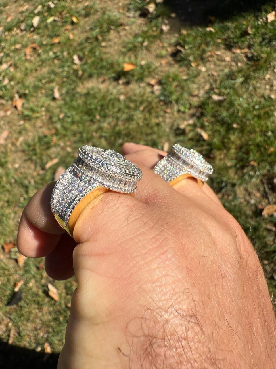 HarlemBling MOISSANITE 3D Baguette Dripping Sides Cluster Iced Out Ring - 14k Gold Vermeil 925 Silver