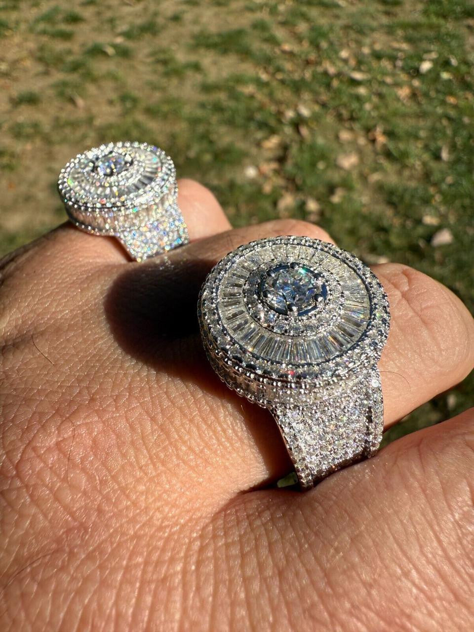 HarlemBling MOISSANITE 3D Baguette Dripping Sides Cluster Iced Out Ring - 14k Gold Vermeil 925 Silver