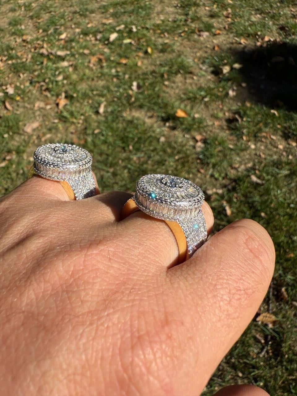 HarlemBling MOISSANITE 3D Baguette Dripping Sides Cluster Iced Out Ring - 14k Gold Vermeil 925 Silver