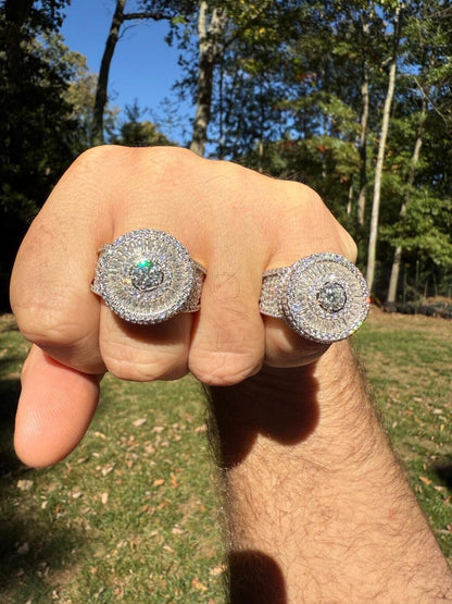 HarlemBling MOISSANITE 3D Baguette Dripping Sides Cluster Iced Out Ring - 14k Gold Vermeil 925 Silver