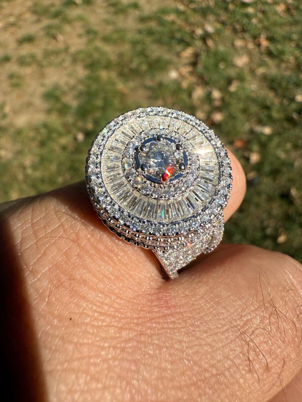 HarlemBling MOISSANITE 3D Baguette Dripping Sides Cluster Iced Out Ring - 14k Gold Vermeil 925 Silver