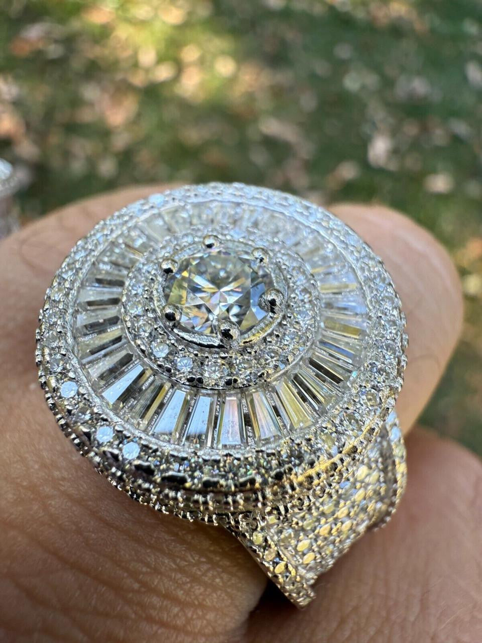 HarlemBling MOISSANITE 3D Baguette Dripping Sides Cluster Iced Out Ring - 14k Gold Vermeil 925 Silver