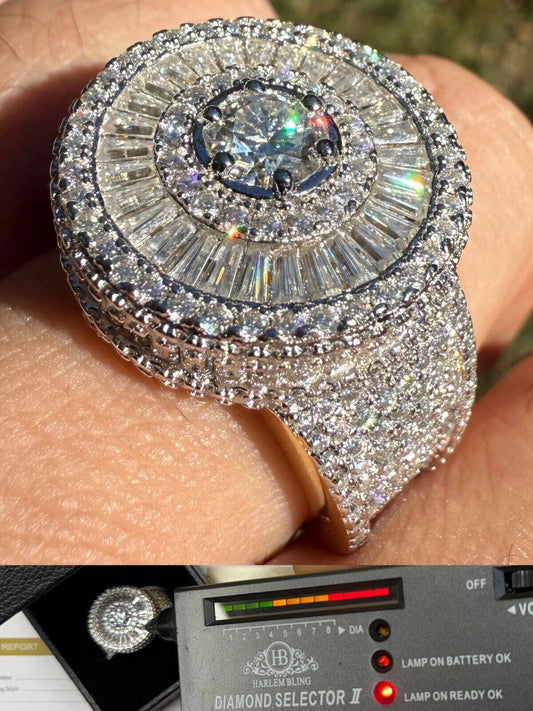 HarlemBling MOISSANITE 3D Baguette Dripping Sides Cluster Iced Out Ring - 14k Gold Vermeil 925 Silver