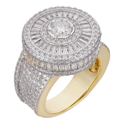 HarlemBling MOISSANITE 3D Baguette Dripping Sides Cluster Iced Out Ring - 14k Gold Vermeil 925 Silver