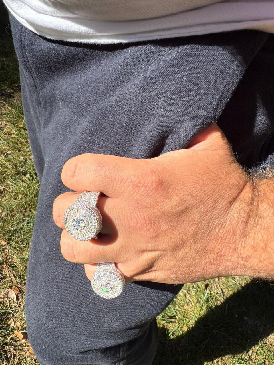 HarlemBling MOISSANITE 3D Baguette Dripping Sides Cluster Iced Out Ring - 14k Gold Vermeil 925 Silver