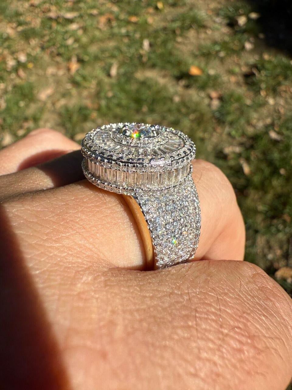 HarlemBling MOISSANITE 3D Baguette Dripping Sides Cluster Iced Out Ring - 14k Gold Vermeil 925 Silver