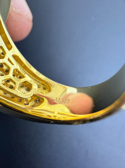 HarlemBling MOISSANITE 3D Baguette Dripping Sides Cluster Iced Out Ring - 14k Gold Vermeil 925 Silver