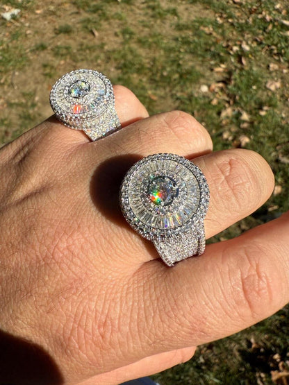 HarlemBling MOISSANITE 3D Baguette Dripping Sides Cluster Iced Out Ring - 14k Gold Vermeil 925 Silver