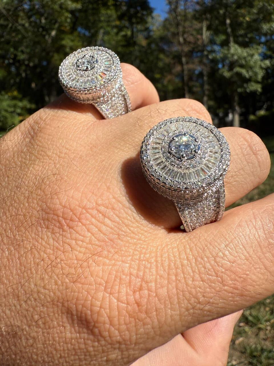 HarlemBling MOISSANITE 3D Baguette Dripping Sides Cluster Iced Out Ring - 14k Gold Vermeil 925 Silver