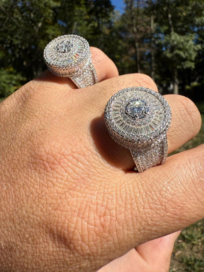 HarlemBling MOISSANITE 3D Baguette Dripping Sides Cluster Iced Out Ring - 14k Gold Vermeil 925 Silver