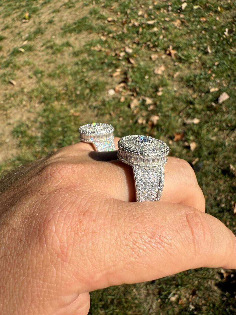 HarlemBling MOISSANITE 3D Baguette Dripping Sides Cluster Iced Out Ring - 14k Gold Vermeil 925 Silver