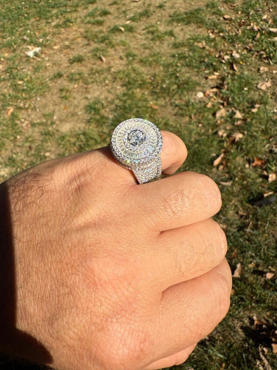 HarlemBling MOISSANITE 3D Baguette Dripping Sides Cluster Iced Out Ring - 14k Gold Vermeil 925 Silver