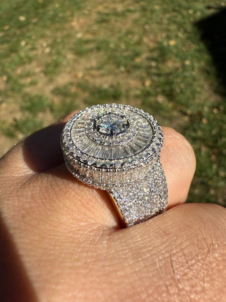 HarlemBling MOISSANITE 3D Baguette Dripping Sides Cluster Iced Out Ring - 925 Silver