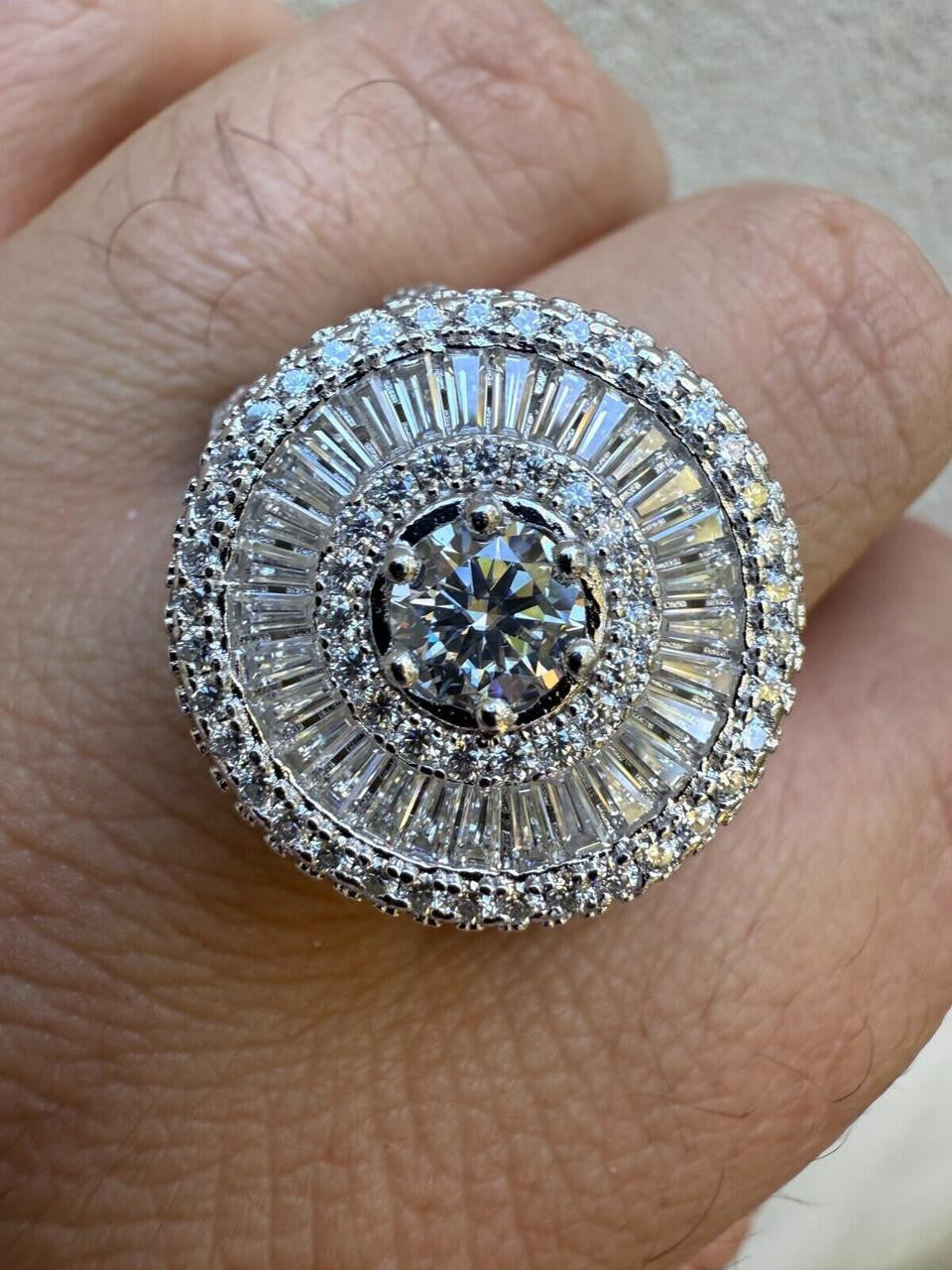 HarlemBling MOISSANITE 3D Baguette Dripping Sides Cluster Iced Out Ring - 925 Silver