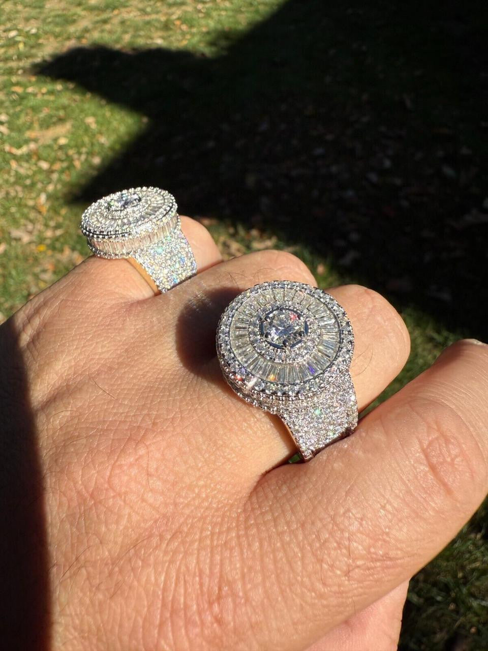 HarlemBling MOISSANITE 3D Baguette Dripping Sides Cluster Iced Out Ring - 925 Silver