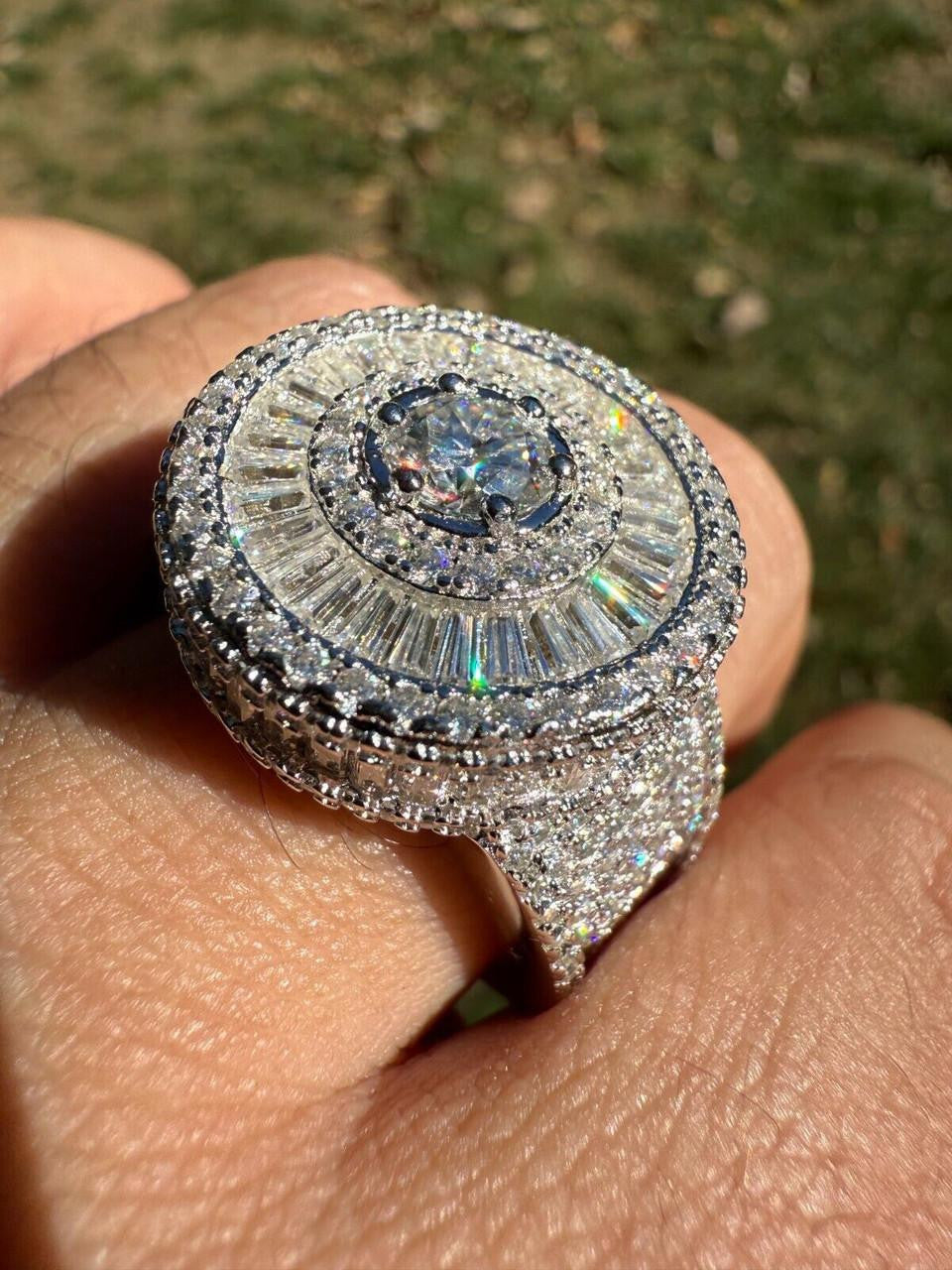 HarlemBling MOISSANITE 3D Baguette Dripping Sides Cluster Iced Out Ring - 925 Silver