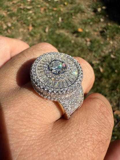 HarlemBling MOISSANITE 3D Baguette Dripping Sides Cluster Iced Out Ring - 925 Silver