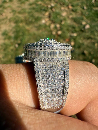 HarlemBling MOISSANITE 3D Baguette Dripping Sides Cluster Iced Out Ring - 925 Silver