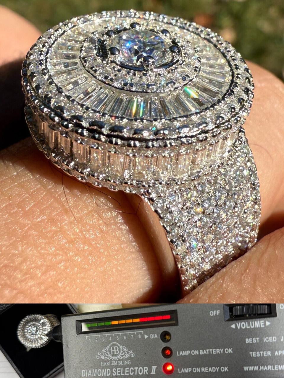 HarlemBling MOISSANITE 3D Baguette Dripping Sides Cluster Iced Out Ring - 925 Silver