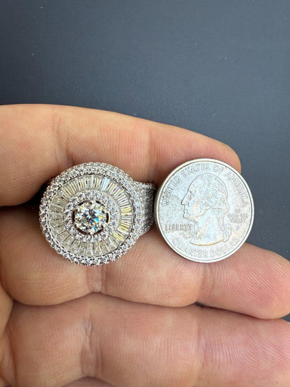 HarlemBling MOISSANITE 3D Baguette Dripping Sides Cluster Iced Out Ring - 925 Silver