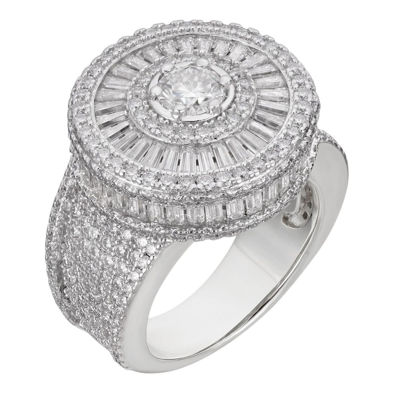 HarlemBling MOISSANITE 3D Baguette Dripping Sides Cluster Iced Out Ring - 925 Silver