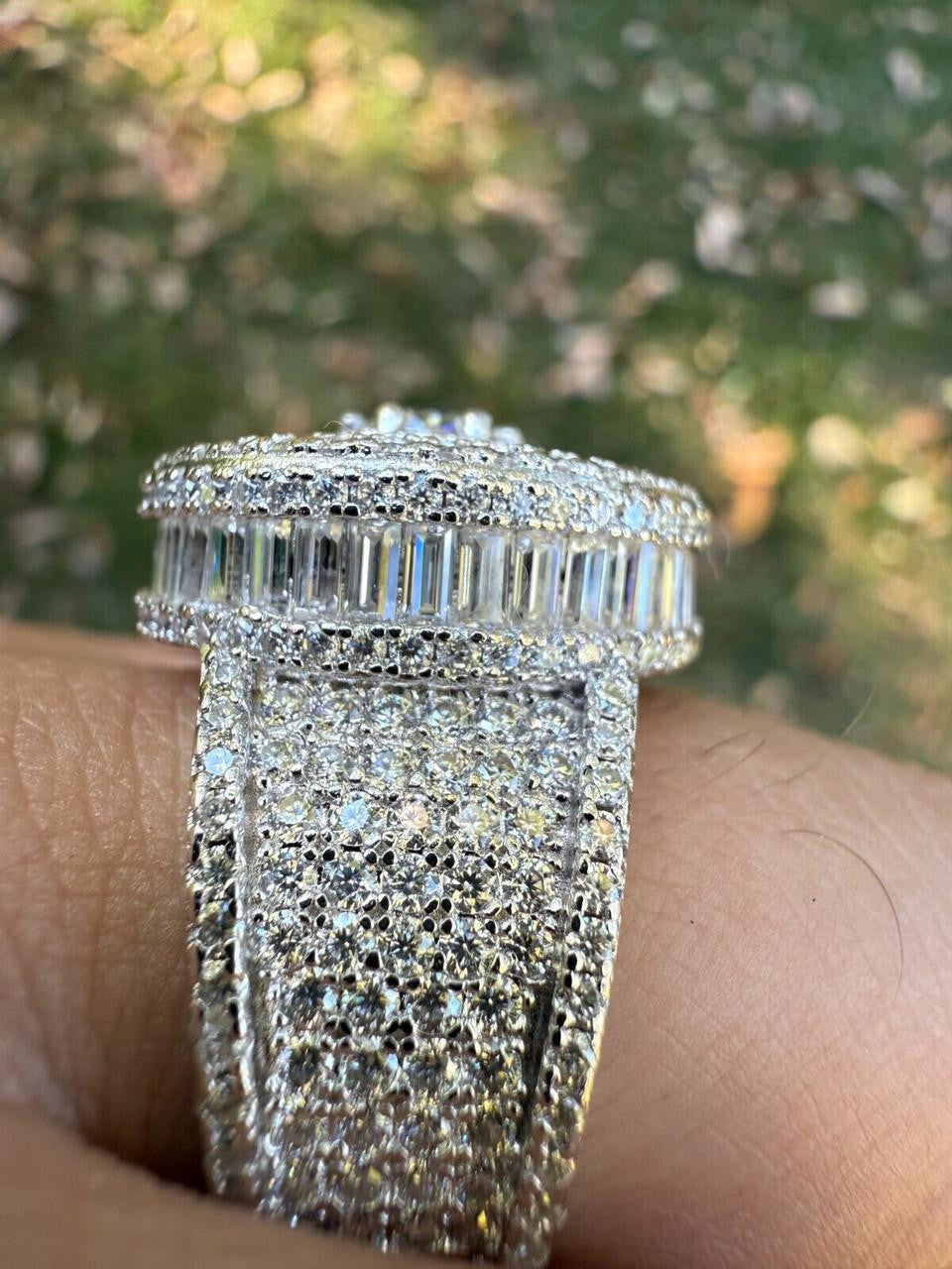 HarlemBling MOISSANITE 3D Baguette Dripping Sides Cluster Iced Out Ring - 925 Silver