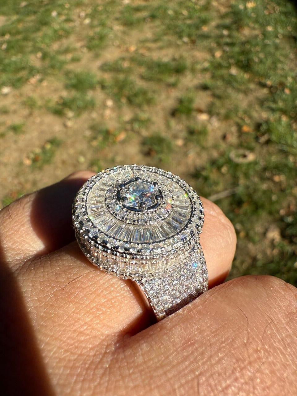 HarlemBling MOISSANITE 3D Baguette Dripping Sides Cluster Iced Out Ring - 925 Silver