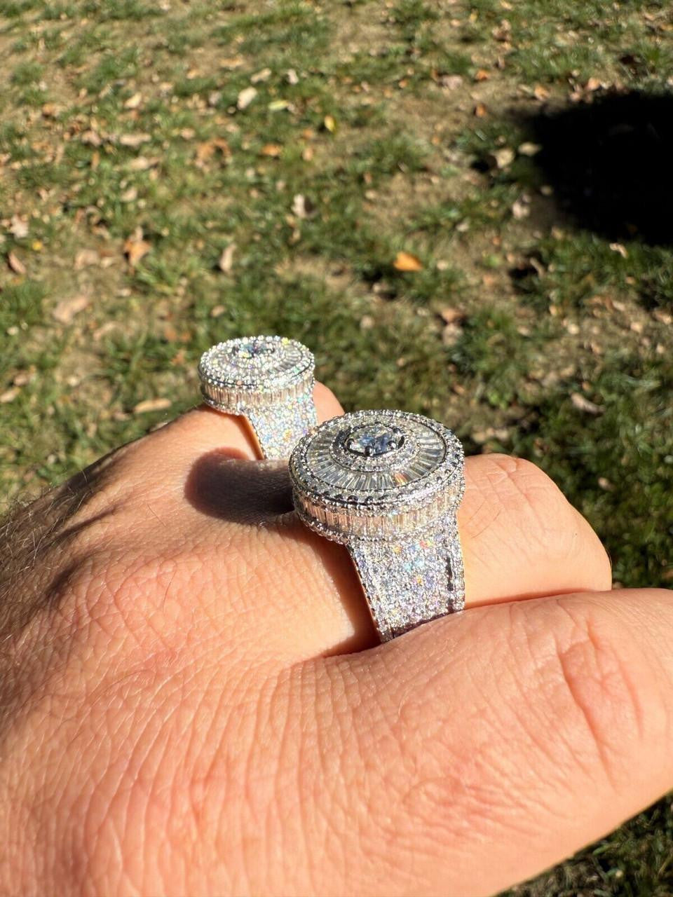 HarlemBling MOISSANITE 3D Baguette Dripping Sides Cluster Iced Out Ring - 925 Silver