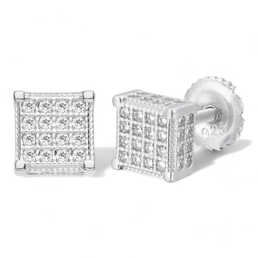 HarlemBling MOISSANITE 3D Cube Rapper Earrings - 925 Silver - 6mm