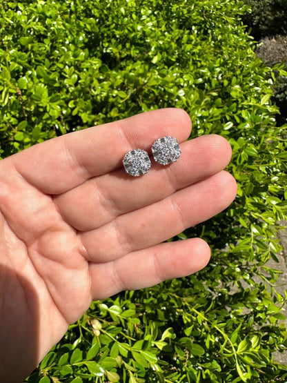 HarlemBling Moissanite 3D Iced 925 Silver Screwback Earrings 10mm Baguette Iced Mens Studs