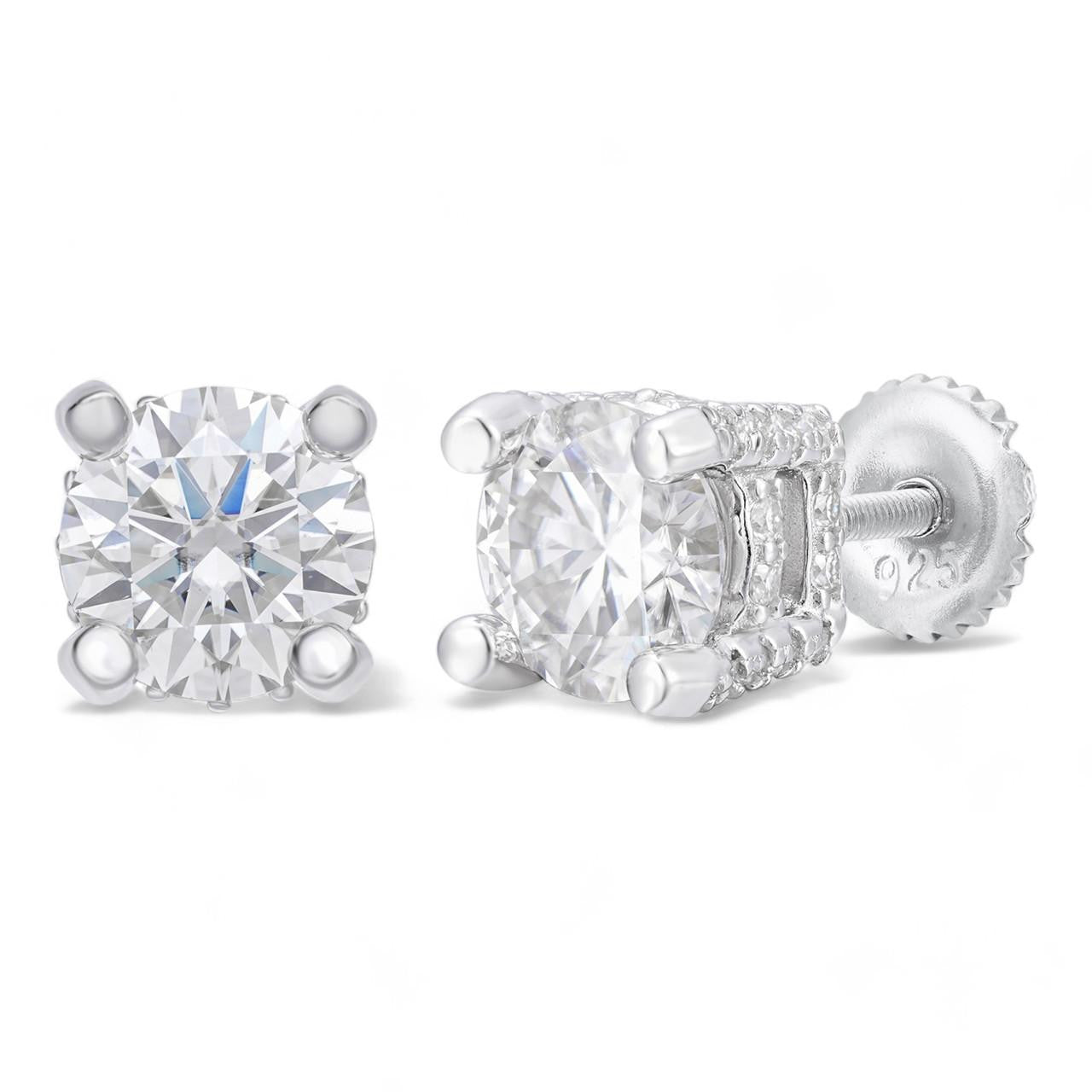 HarlemBling Moissanite 3D Iced Prong Solitaire Screwback Large Stud Earrings 925 Silver 8mm