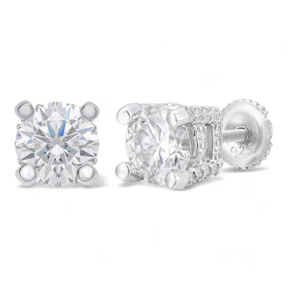 HarlemBling Moissanite 3D Iced Prong Solitaire Screwback Large Stud Earrings 925 Silver 8mm