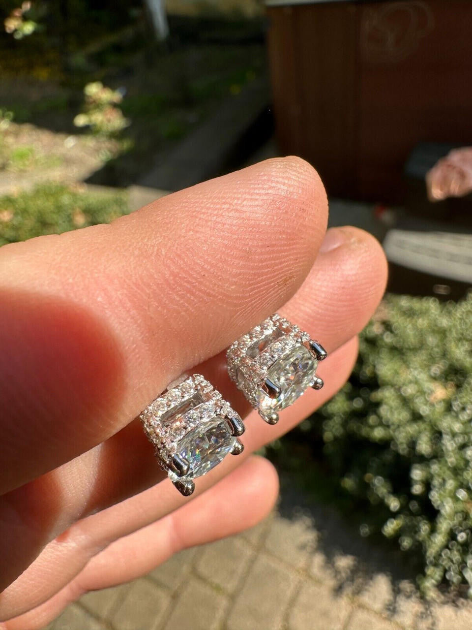 HarlemBling Moissanite 3D Iced Prong Solitaire Screwback Large Stud Earrings 925 Silver 8mm