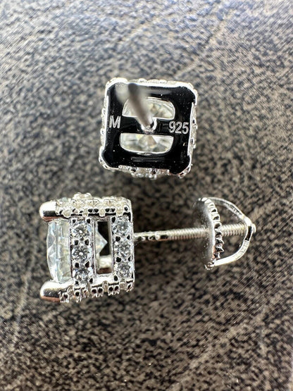 HarlemBling Moissanite 3D Iced Prong Solitaire Screwback Large Stud Earrings 925 Silver 8mm