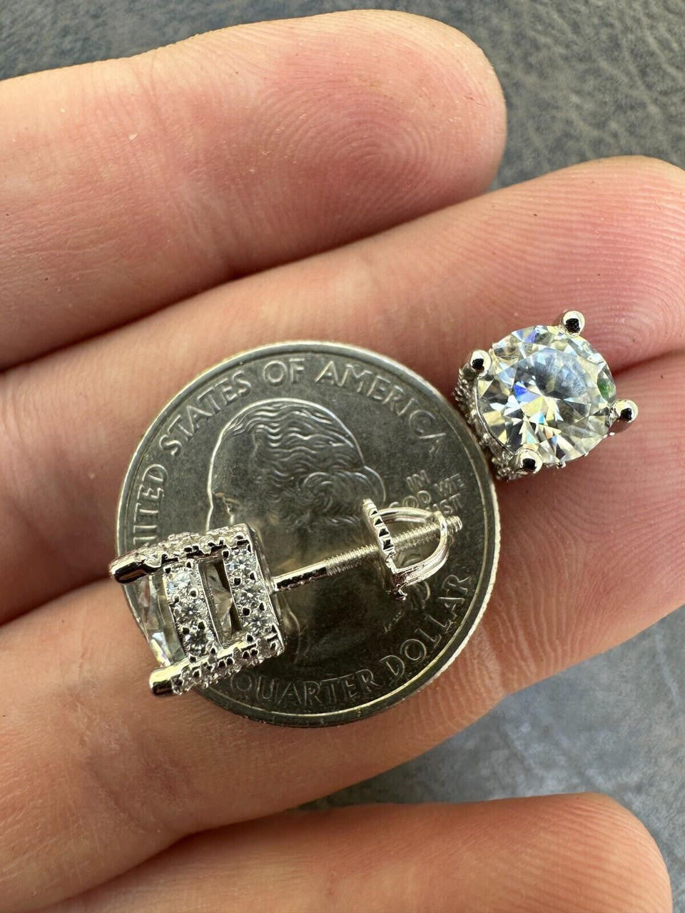 HarlemBling Moissanite 3D Iced Prong Solitaire Screwback Large Stud Earrings 925 Silver 8mm