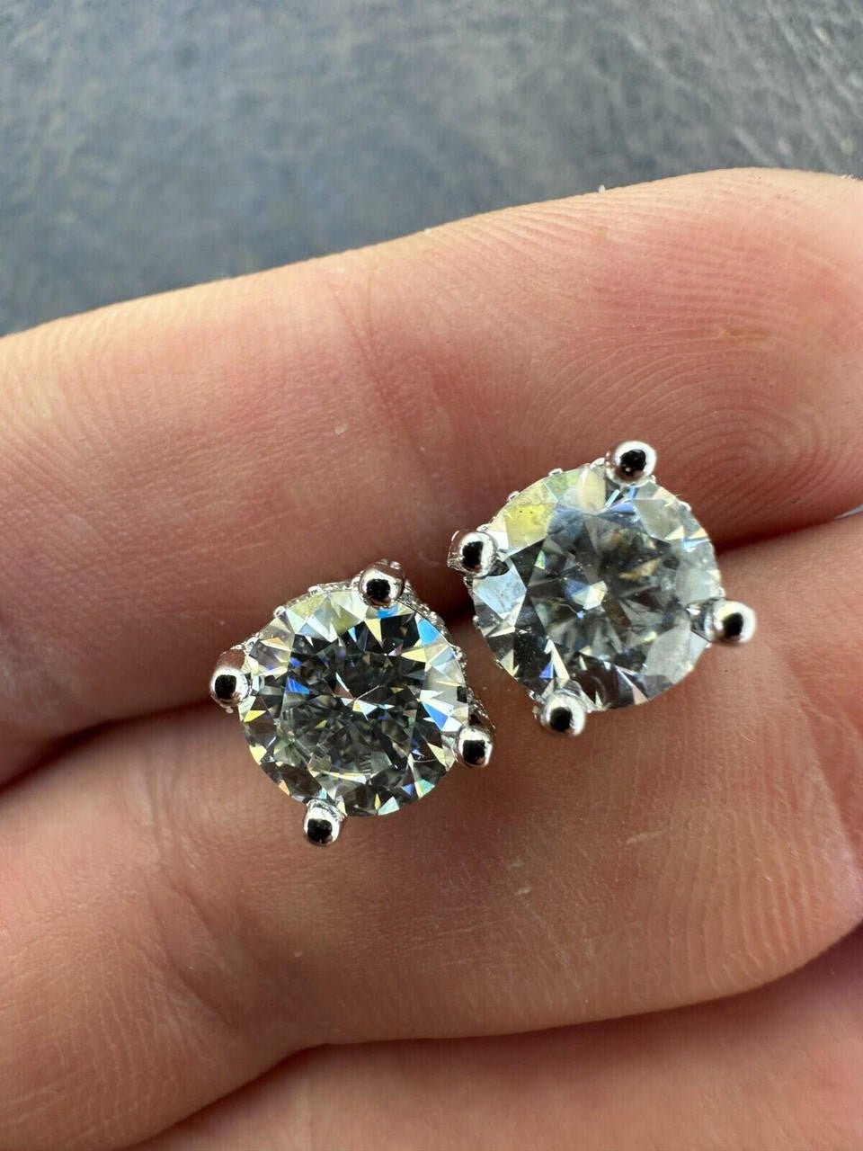 HarlemBling Moissanite 3D Iced Prong Solitaire Screwback Large Stud Earrings 925 Silver 8mm